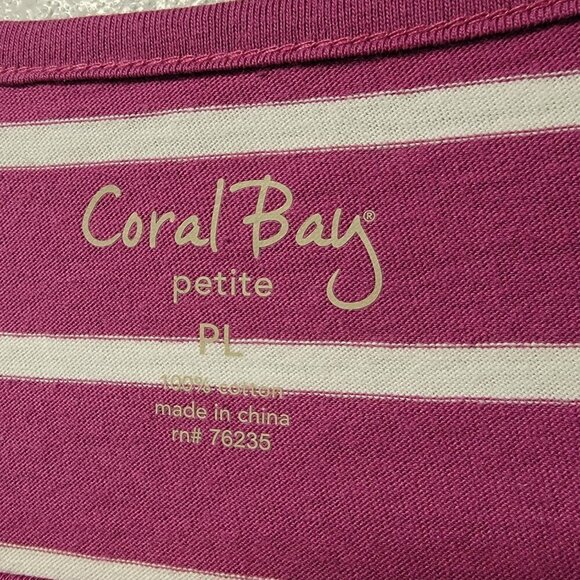 ❤️Coral Bay Raspberry Pink Stripe Short Sleeve Petite Large Tee Tunic Top NWT - Picture 8 of 10
